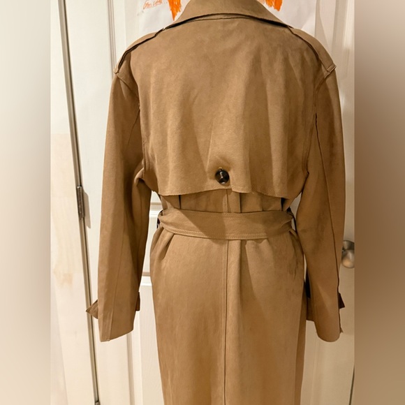 New Truth By Republic Elegant Tan Faux Suede Trench Coat Women's Size Medium - Picture 7 of 16